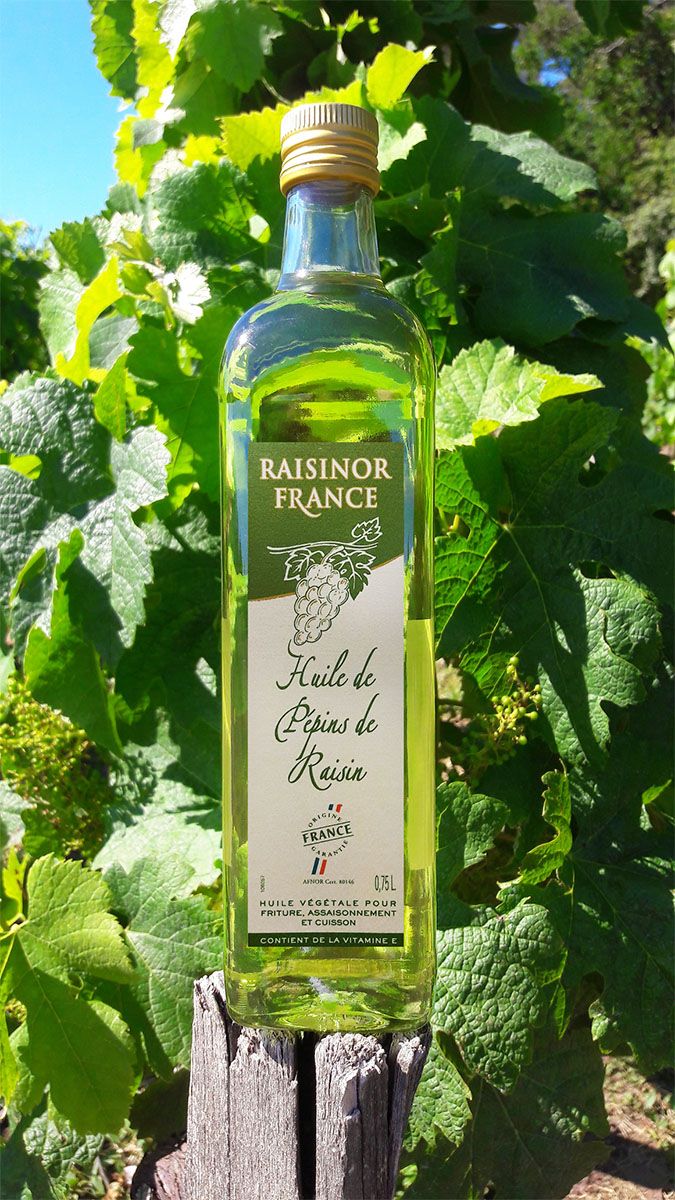 Bouteille huile pepins de raisins raisinor